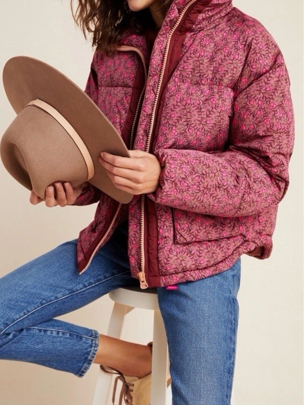 NEW Anthropologie NUMPH Lillie Floral Puffer Jacket XS